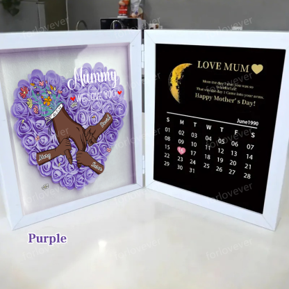 Mum We Love You With REAL MOON PHASE Anniversary Calendar - Personalised Mum & Grandma Flower Shadow Box with Names-forlovever