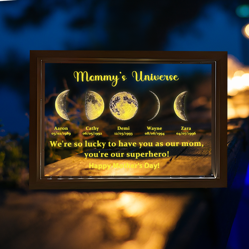 Led light frame with text and date - Mom's universe-forlovever