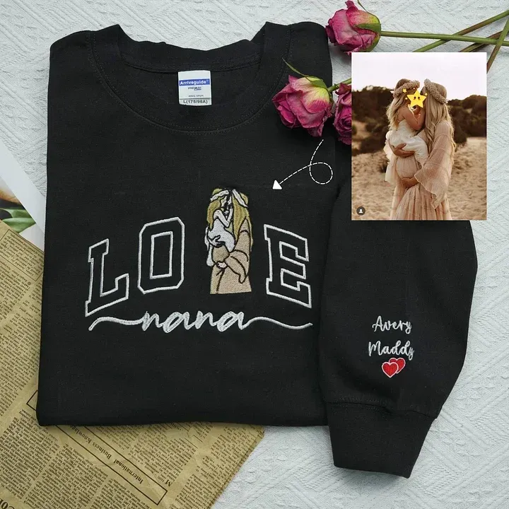 Custom Embroidered Photo Portrait For MOM Love Sweatshirt