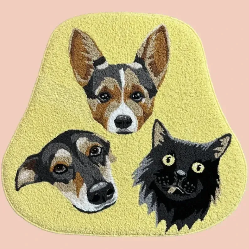 Custom Pet Portrait Rug - Personalized Cartoon Pet Rug, Animals, Dog,