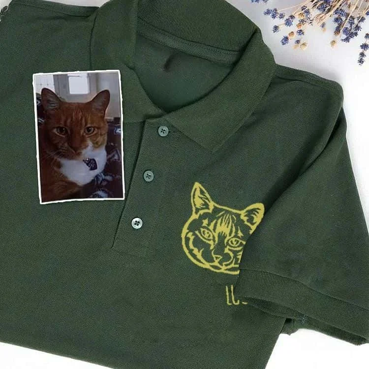 Custom Pet Photo Outline Embroidered Polo Shirt-forlovever