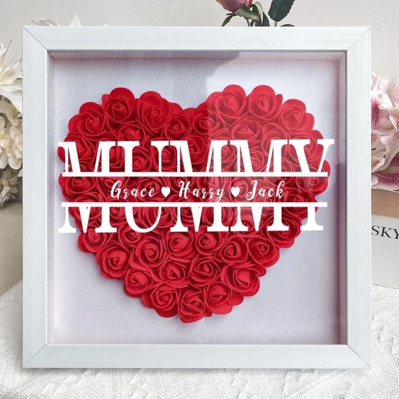 Mom/Grandma Heart Shaped Monogram Flower Shadow Box Gift-forlovever