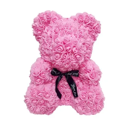 Rose Teddy Bear With Pearl (Handmade Rose, Preserved Forever)