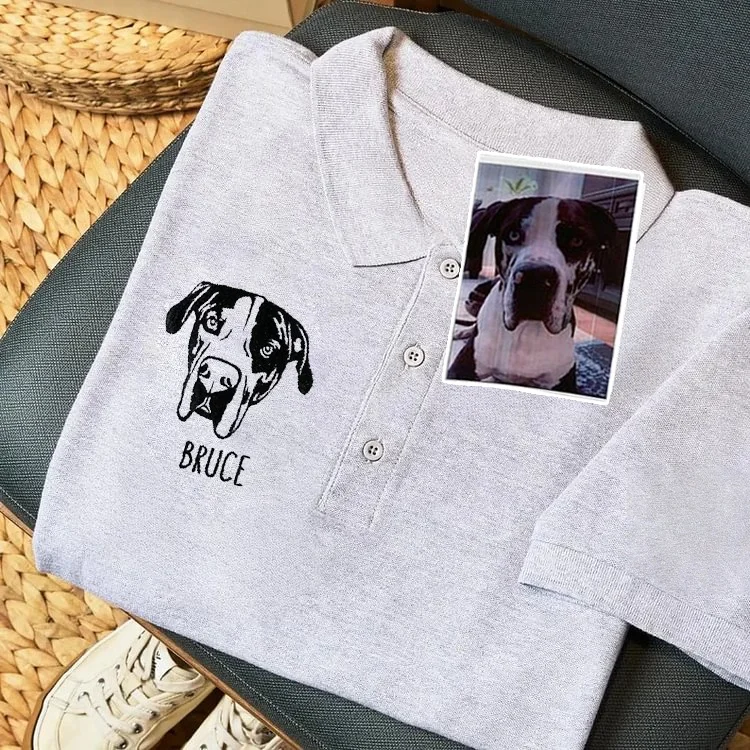 Custom Pet Photo Outline Embroidered Polo Shirt-forlovever