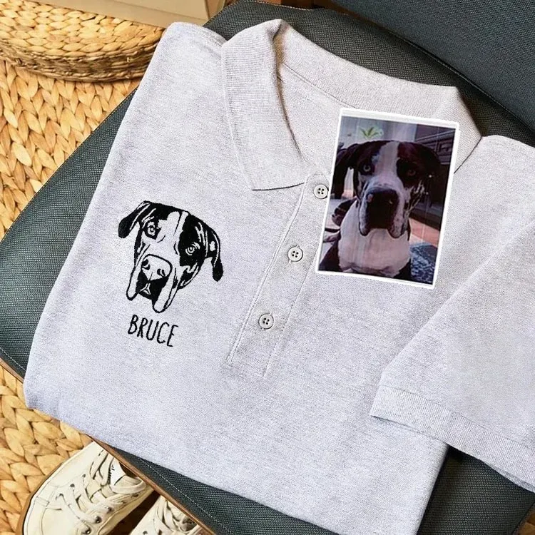 Custom Pet Photo Outline Embroidered Polo Shirt-forlovever