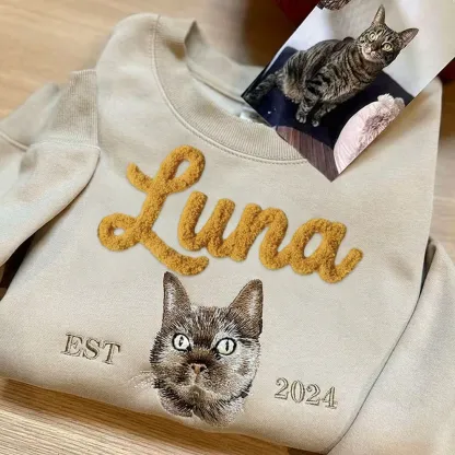 Personalized Chenille Embroidered Pet Portrait Sweatshirt with Name & EST. Year