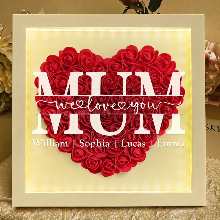 We Love You Mum - Personalized Flower Shadow Box With LED Light