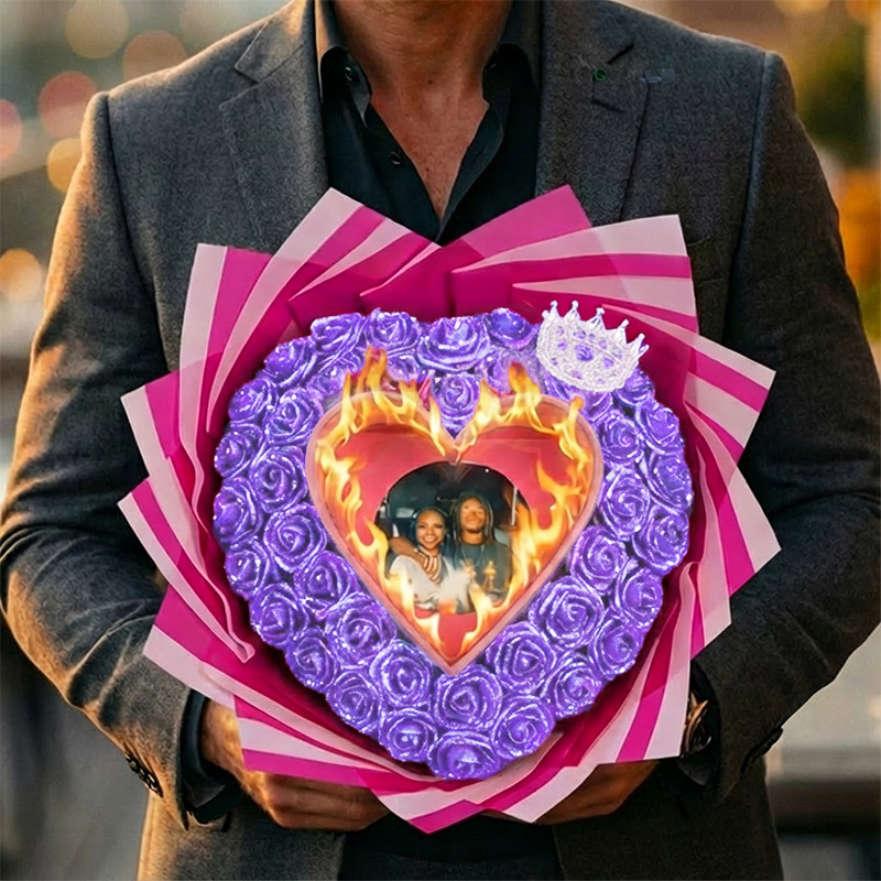 Will You Be My GF-Glitter Rose Profess Burning Rose Burn away bouquet