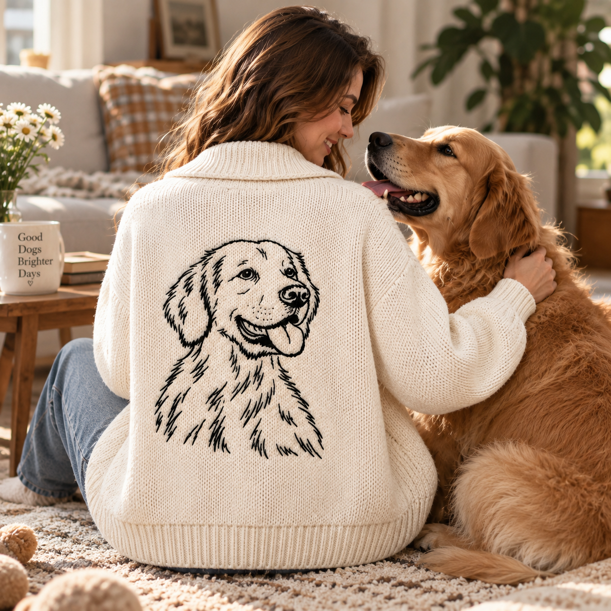 Personalized Pet Portrait Knit Cardigan – Custom Pet Embroidered Sweater Keepsake