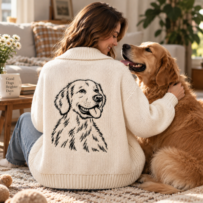 Personalized Pet Portrait Knit Cardigan – Custom Pet Embroidered Sweater Keepsake
