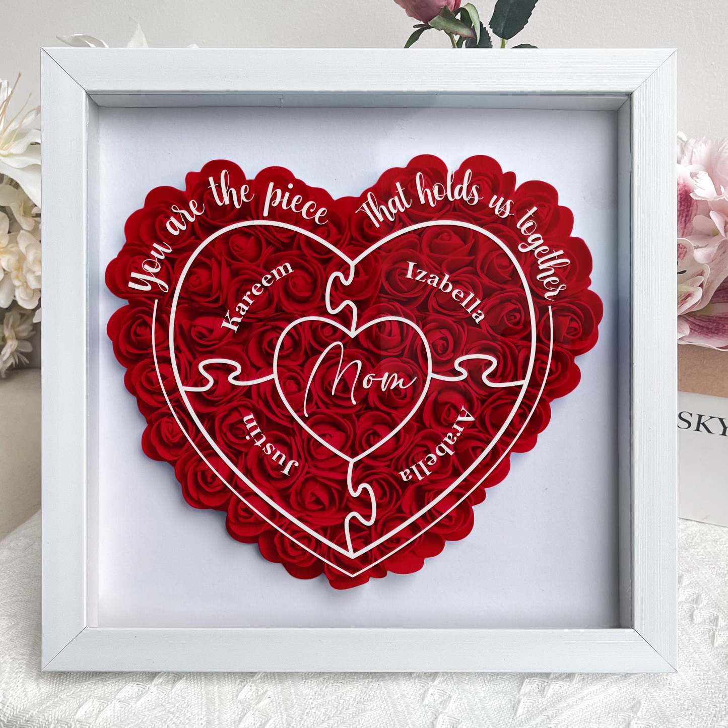 You Are The Piece That Hold Us Together - Personalized Flower Shadow Box-forlovever