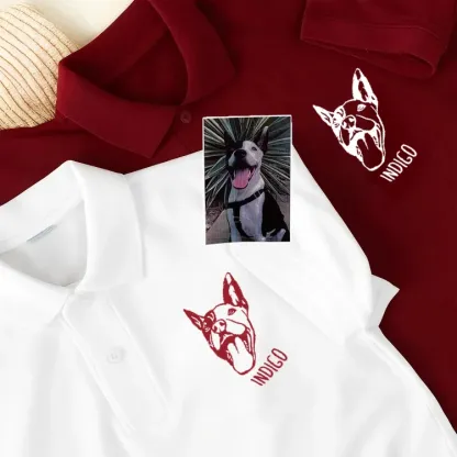 Custom Pet Photo Outline Embroidered Polo Shirt-forlovever