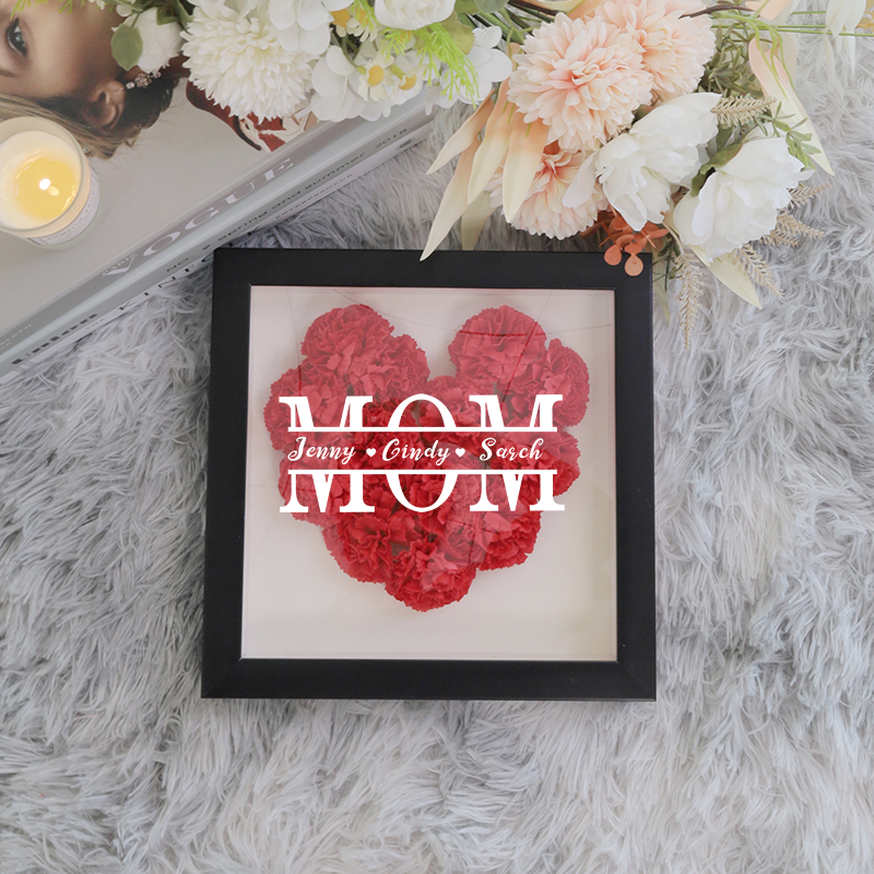 Mom Heart Shaped Monogram Flower Shadow Box With Carnation Best Gift-forlovever