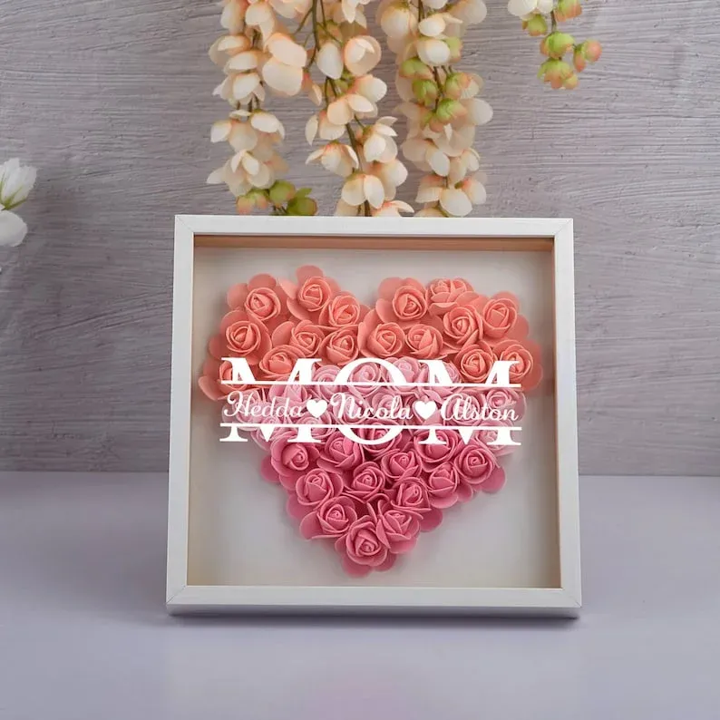 Mom Heart Shaped Monogram Flower Shadow Box With Carnation Best Gift-forlovever