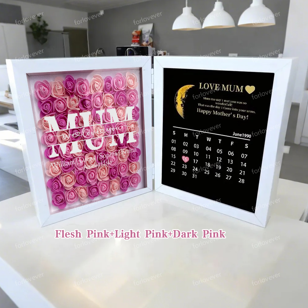 NANA Mum We Love You With REAL MOON PHASE Anniversary Calendar - Personalized Flower Shadow Box-forlovever