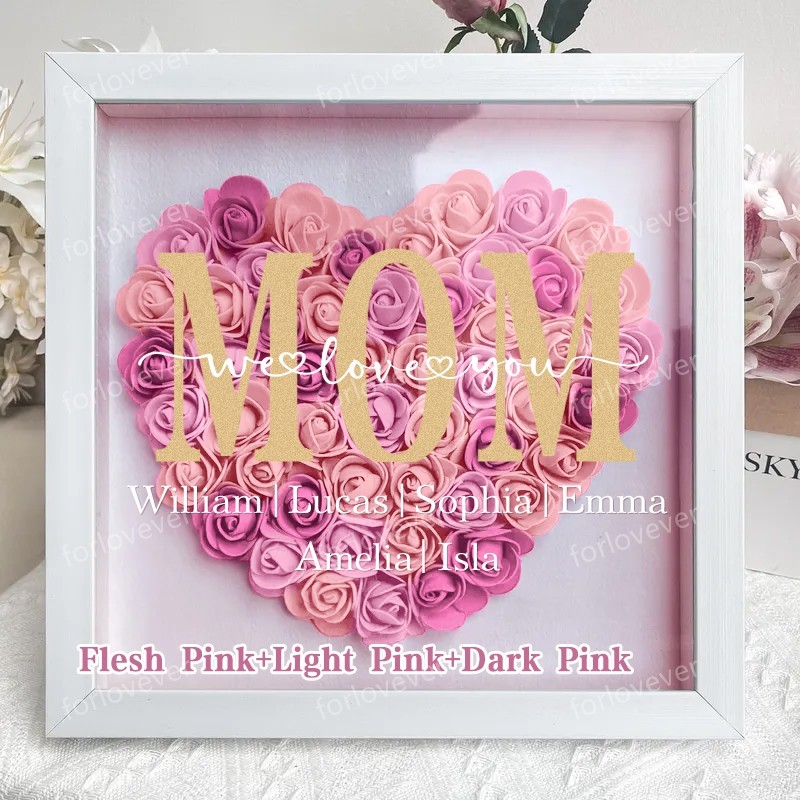 Personalized Mom Flower Shadow Box, Mother's Day Gift, Mom's Rose Frame Box, Flower Gift Box for Mom Grandma Nana, Birthday Gifts for Mom-forlovever