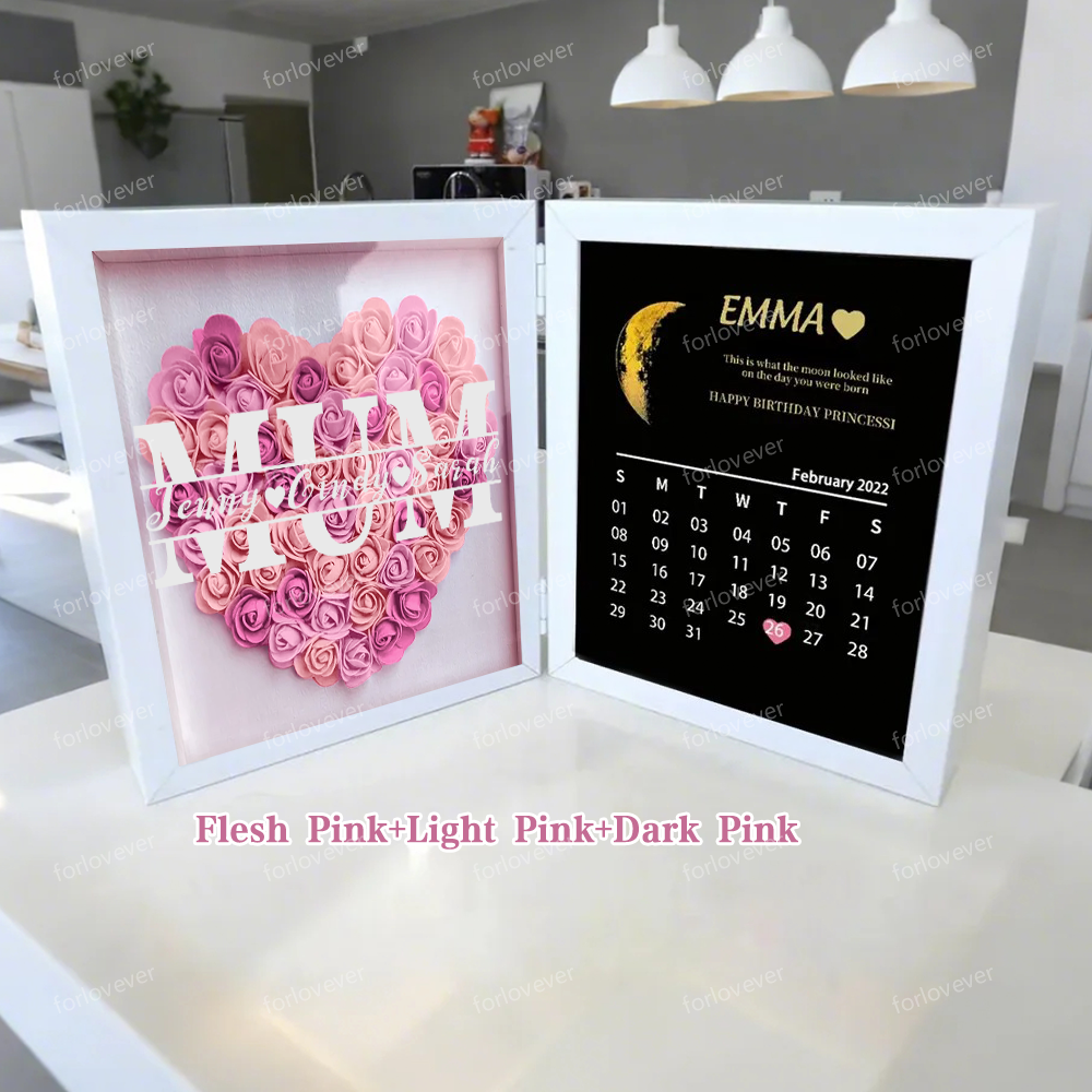 (Mum&Grandmum With Name) With REAL MOON PHASE Anniversary Calendar Custom flower frame-forlovever