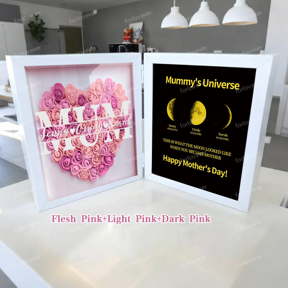 Mother's Day With REAL MOON PHASE Anniversary Calendar - Mummy's Universe Personalized Flower Shadow Box-forlovever