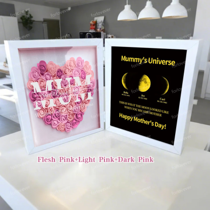 Mum We Love You With REAL MOON PHASE Anniversary Calendar - Mummy's Universe Personalized Heart Shape Flower Shadow Box-forlovever