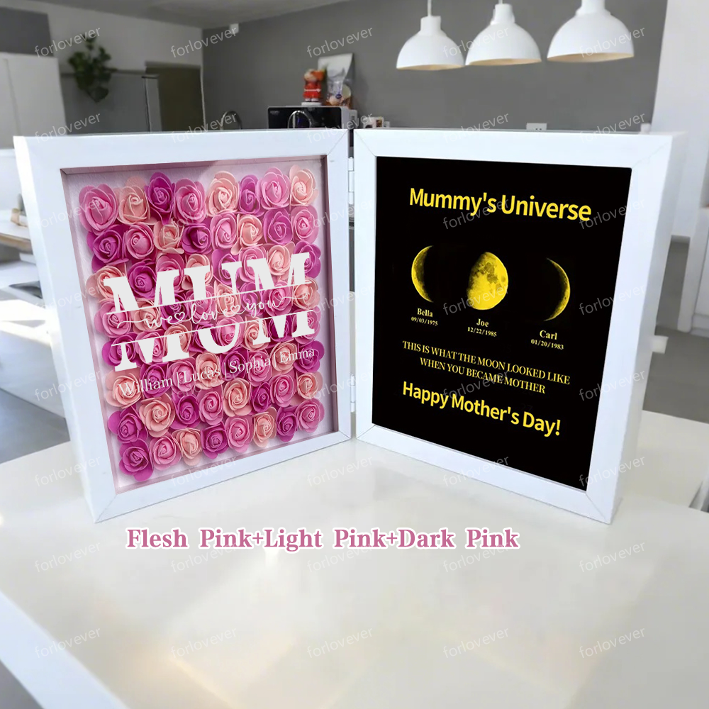 Mum We Love You With REAL MOON PHASE Anniversary Calendar - Mummy's Universe Personalized Square Shape Flower Shadow Box-forlovever
