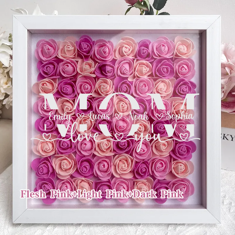MOM-Love you- Personalized Flower Shadow Box Custom Name & Text Square Rose Frame Decorations Mother's Day Gift-forlovever
