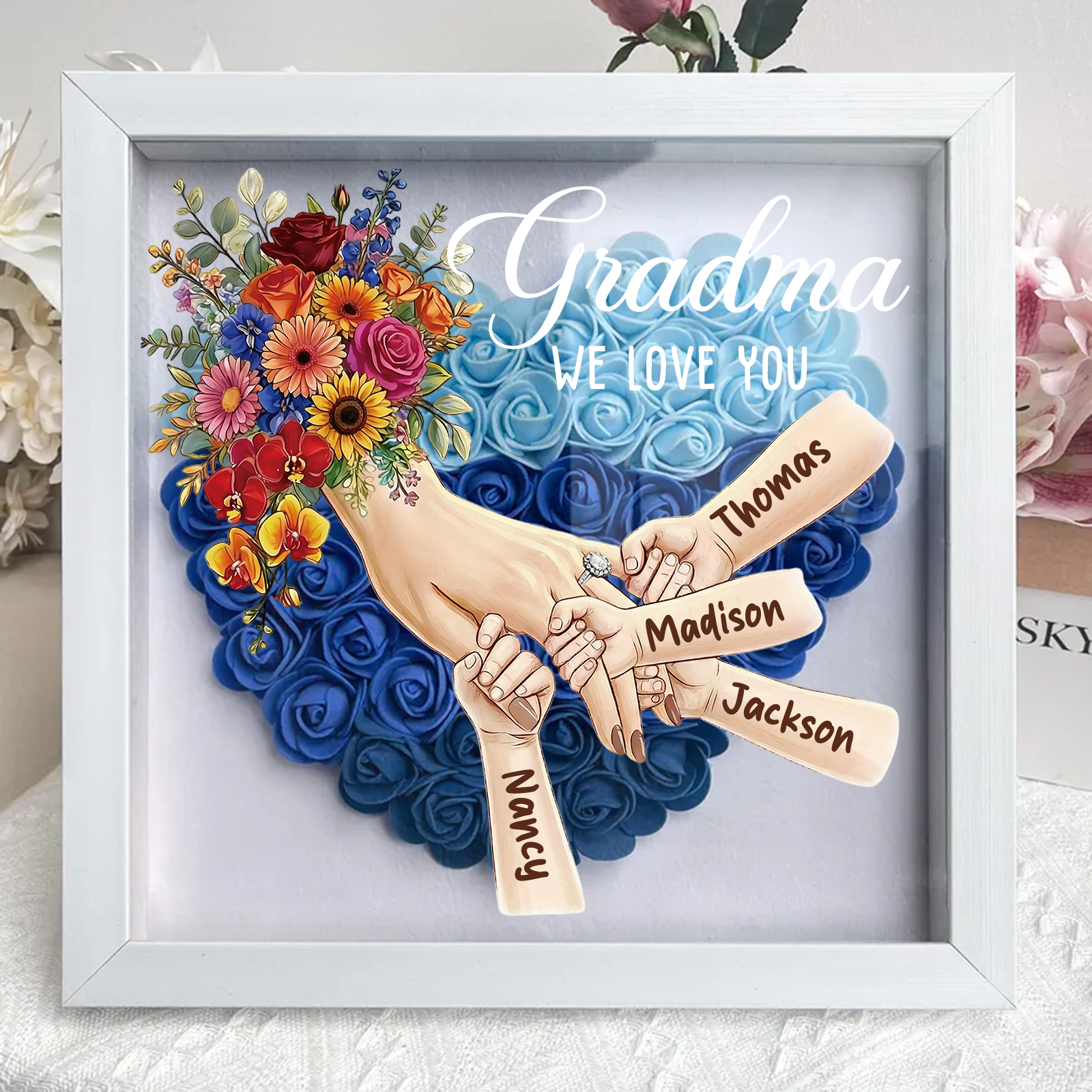 Forlovever™ Custom Mom Holding Hands with Ring & Manicure Shadow Box-Mother's Day Remembrance Frame, In Loving Memory Gift
