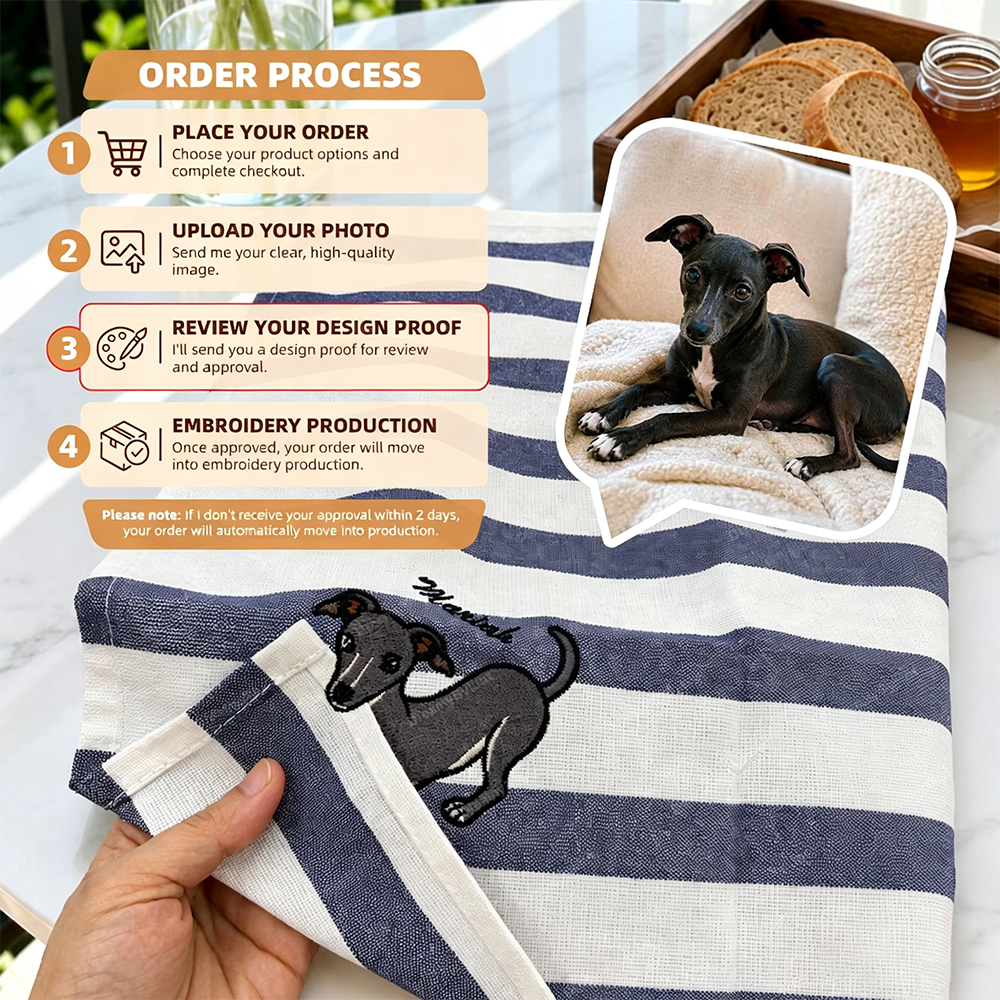 Personalized Pet Portrait Kitchen Towel | Custom Dog & Cat Embroidered Towel
