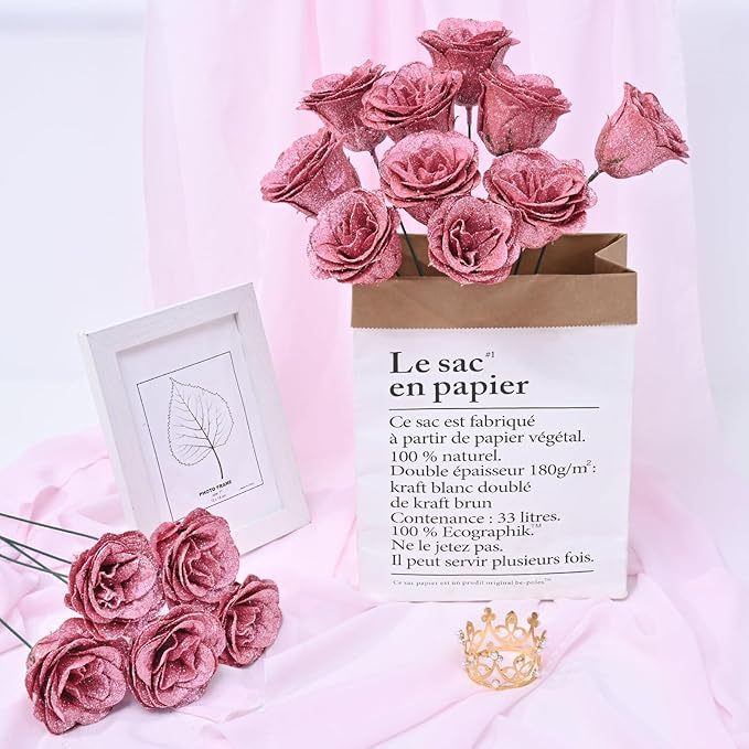 Pink Glitter Rose Bouquet-Couple Glitter Everlasting Rose Bouquet (Never Wither)-forlovever