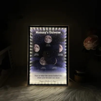 Mommy's Universe - Personalised Customised Starry Moon Phase Mirror Lightboxes-forlovever