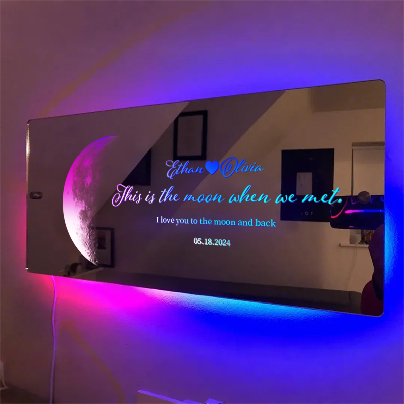 Personalized Couple Anniversary Sun and Moon Phase Mirror Light