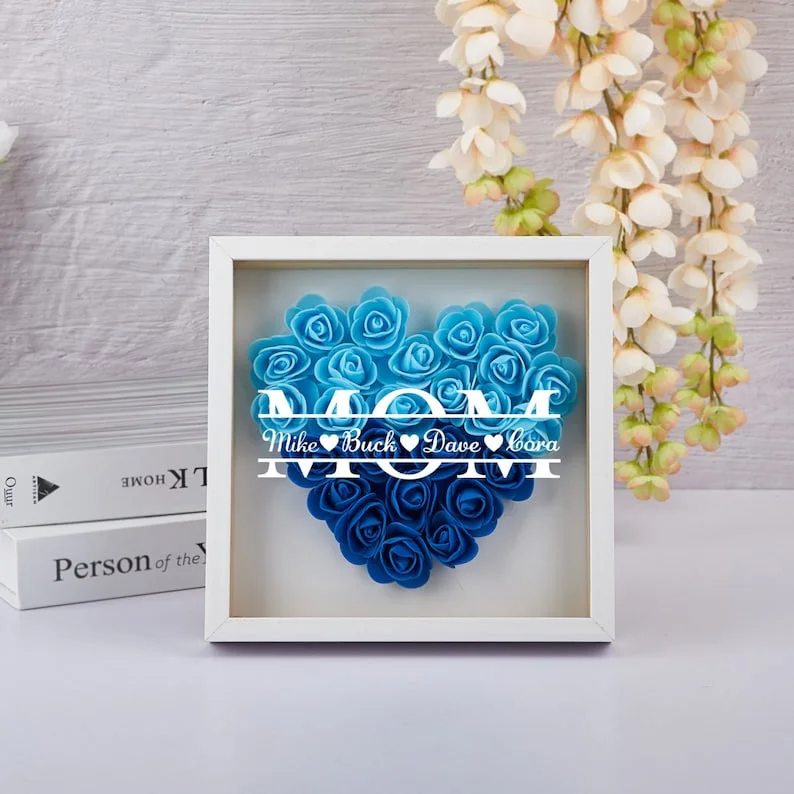 Mom Heart Shaped Monogram Flower Shadow Box With Carnation Best Gift-forlovever
