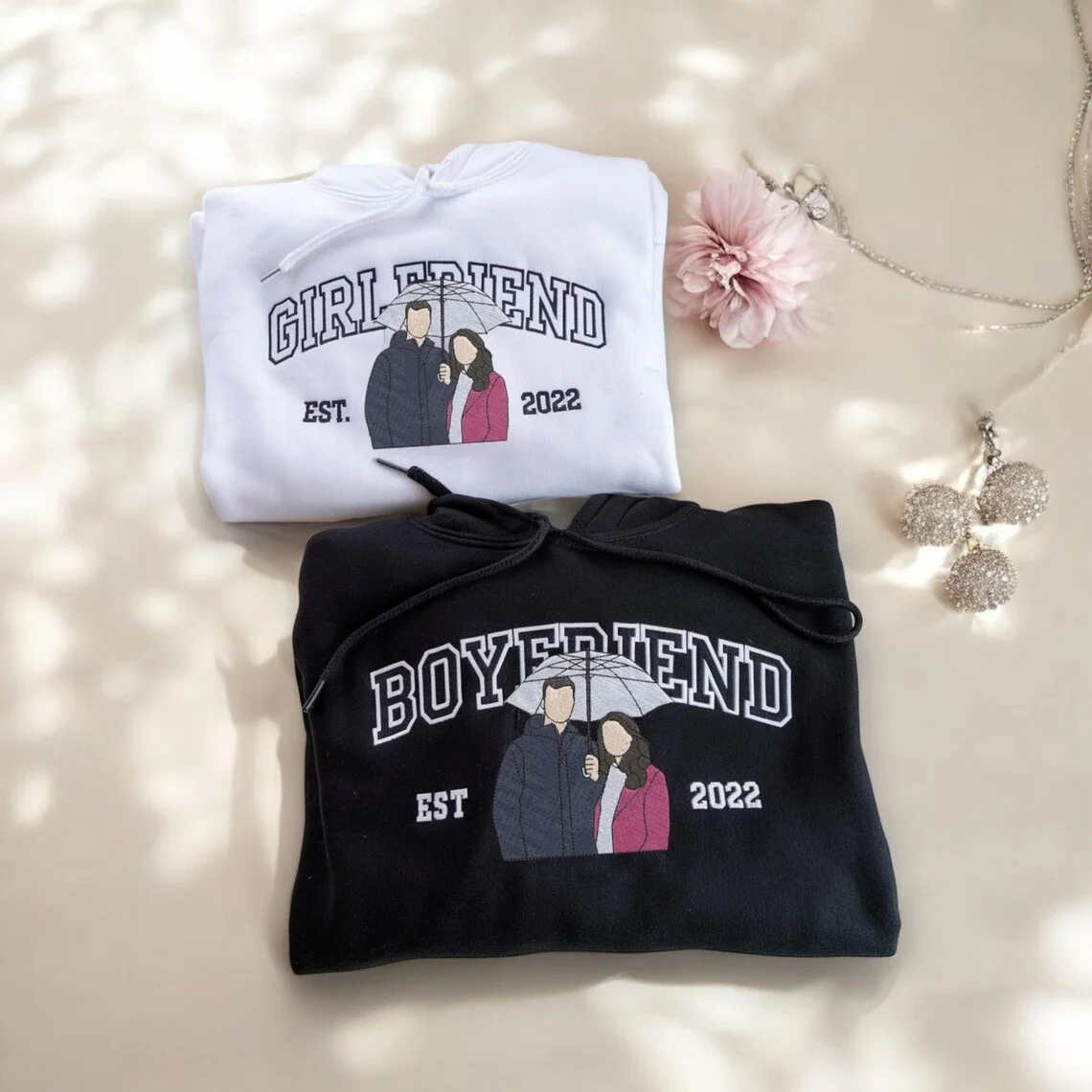 Forlovever Personalized Embroidered Photo Couple Boyfriend and Girlfriend Matching Sweatshirts