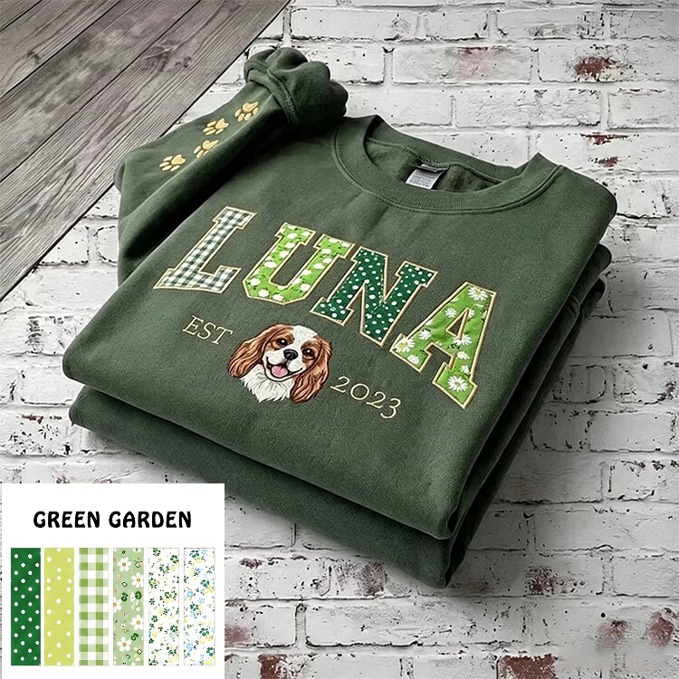 Custom Pet Portrait Patchwork Appliqué Embroidered Sweatshirt Hoodie T-Shirt