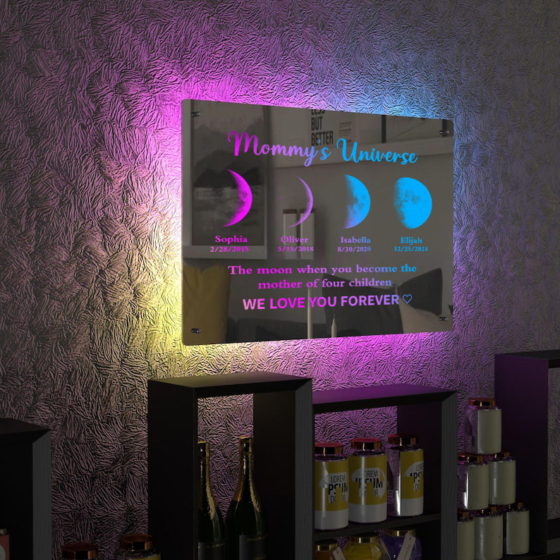 Custom Led Mirror Light Frame with text and date-mom's universe-forlovever