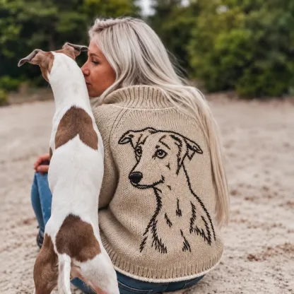 Personalized Pet Portrait Knit Cardigan – Custom Pet Embroidered Sweater Keepsake