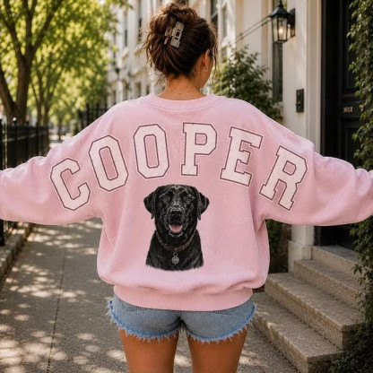 Custom Pet Portrait Sweatshirt with Distressed Big Back Name, Dog Mom Hoodie