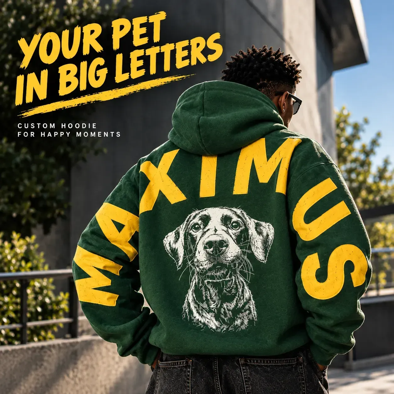Custom Pet Portrait Sweatshirt with Solid Big Back Name, Personalized Dog Mom Hoodie