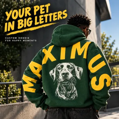 Custom Pet Portrait Sweatshirt with Solid Big Back Name, Personalized Dog Mom Hoodie