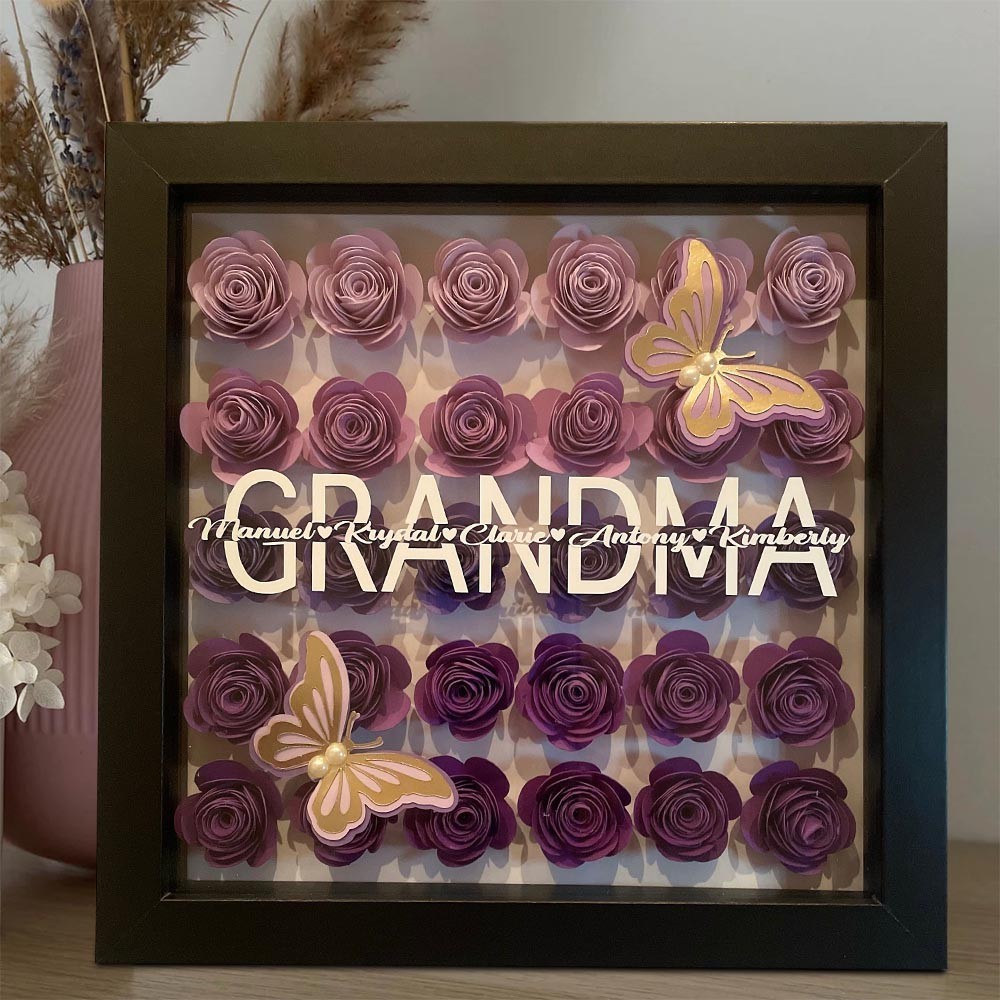 Personalized Mom Flower Shadow Box with Kid's Names Gift Ideas For Mom Grandma-forlovever