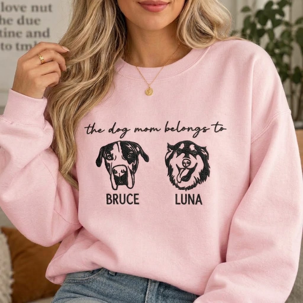 Custom Embroidered Pet Portrait Sweatshirt, Personalized Pet Lover Gift,For Dog Mom & Dad