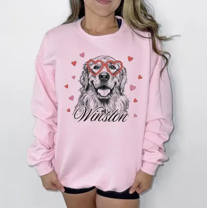 Custom Pet Valentine’s Day Sweatshirt - Personalized Dog/Cat Heart Glasses Graphic Crewneck