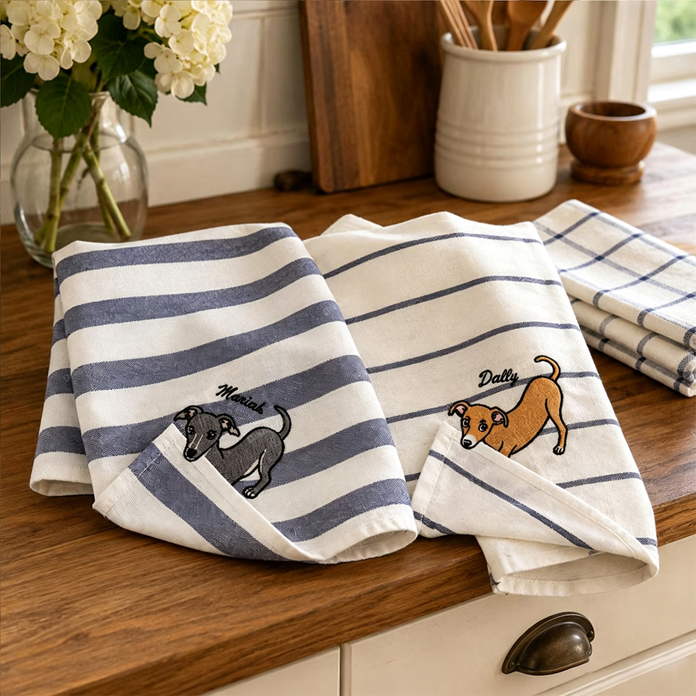 Personalized Pet Portrait Kitchen Towel | Custom Dog & Cat Embroidered Towel