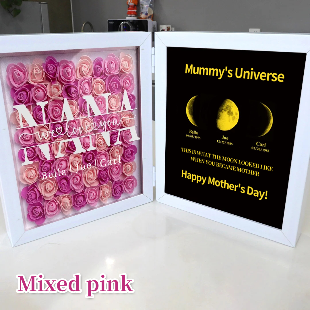 Mum We Love You With REAL MOON PHASE Anniversary Calendar - Mummy's Universe Personalized Square Shape Flower Shadow Box-forlovever