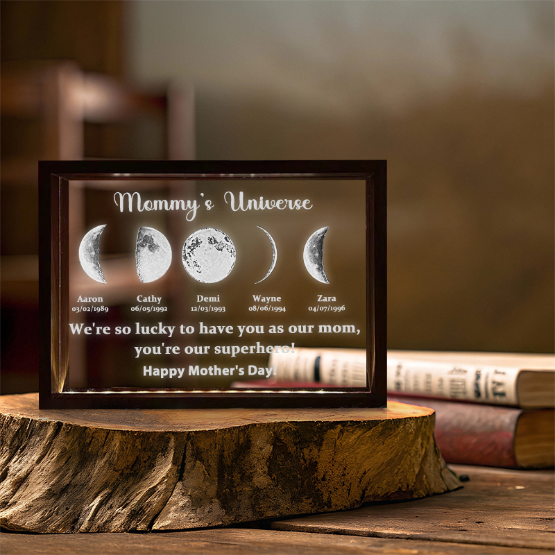 Led light frame with text and date - Mom's universe-forlovever