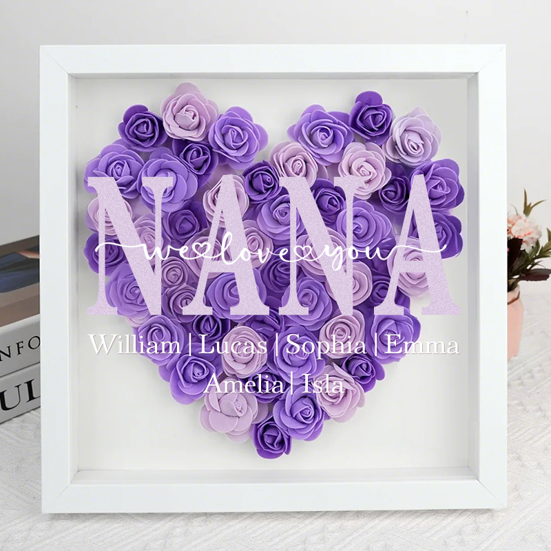 Personalized Mom Flower Shadow Box, Mother's Day Gift, Mom's Rose Frame Box, Flower Gift Box for Mom Grandma Nana, Birthday Gifts for Mom-forlovever