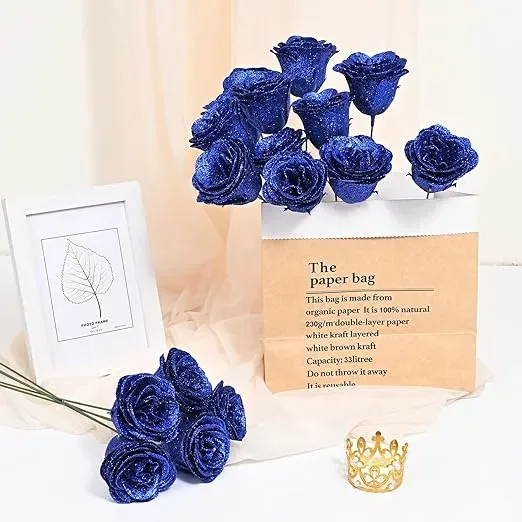 Blue Glitter Rose Bouquet-Couple Glitter Everlasting Rose Bouquet (Never Wither)