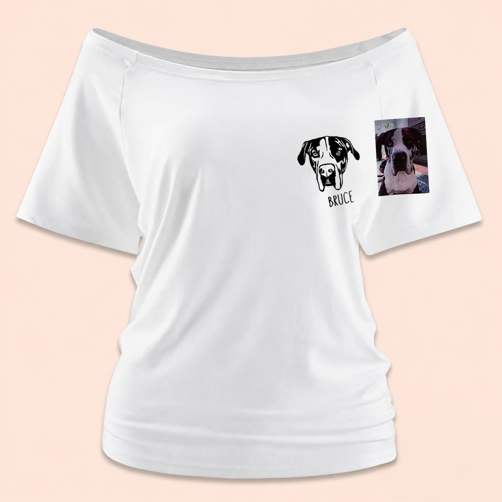 Custom Embroidered Pet Face Off Shoulder Shirt Personalized Gift for Dog And Cat Lovers