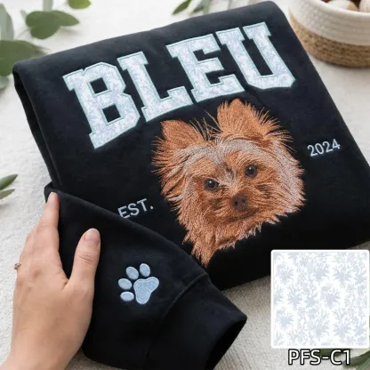 Custom Pet Portrait Embroidered Sweatshirt with Chinoiserie Appliqué Name
