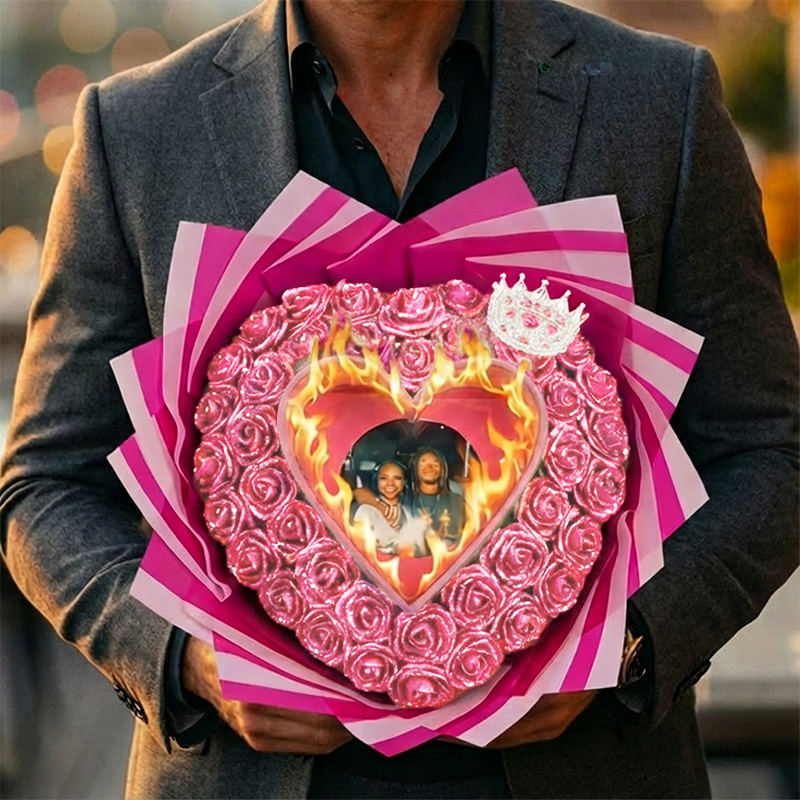 Will You Be My GF-Glitter Rose Profess Burning Rose Burn away bouquet