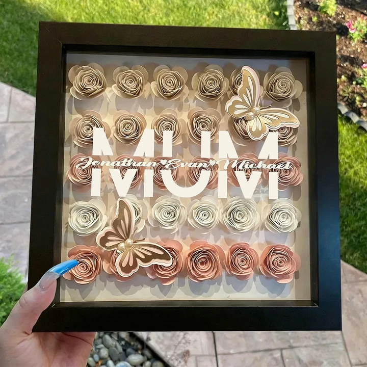 Personalized Mom Flower Shadow Box with Kid's Names Gift Ideas For Mom Grandma